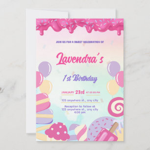 Niedliche Pastell Candy Birthday Invivation Card Einladung