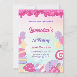 Niedliche Pastell Candy Birthday Invivation Card Einladung