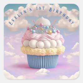 Niedliche Pastell Cupcake Geburtstag Quadratischer Aufkleber