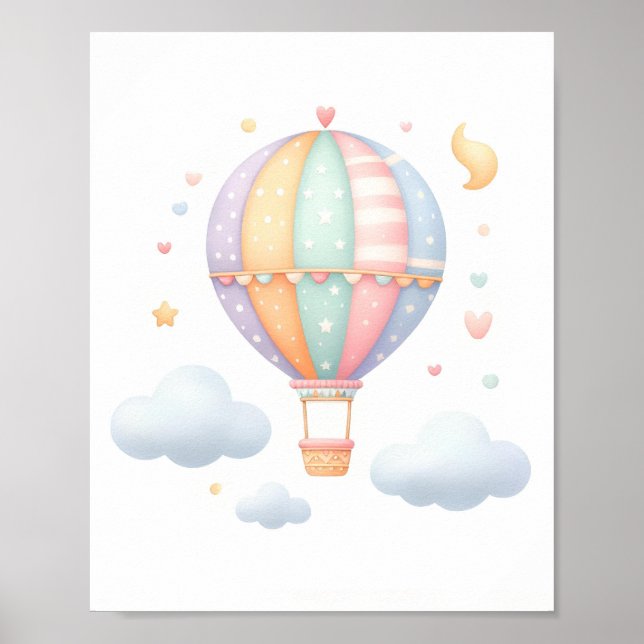 Niedliche Pastell Hot Air Ballon Poster (Vorne)