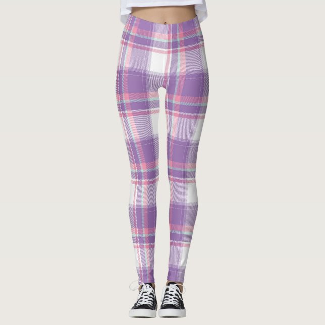 Niedliche Pastell Kariert Print Leggings (Vorderseite)