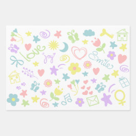 Niedliche Pastell-Liebe Lächeln Polka Dot Streifen Geschenkpapier Set