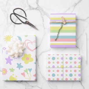 Niedliche Pastell-Liebe Lächeln Polka Dot Streifen Geschenkpapier Set