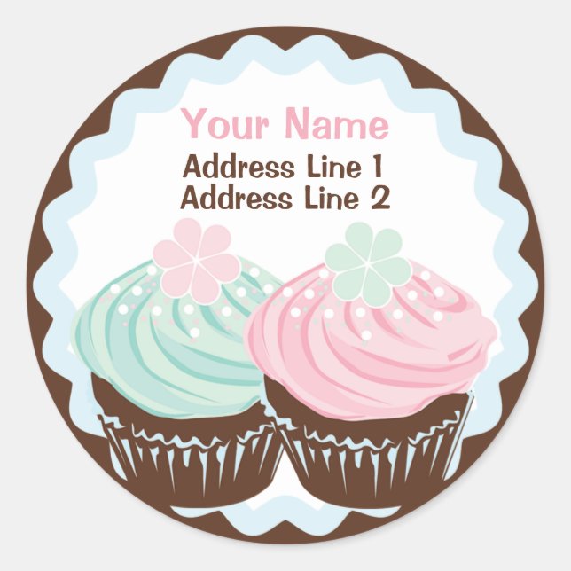 Niedliche Pastell-Mattiert-Cupcake-Adressetikett Runder Aufkleber (Vorderseite)
