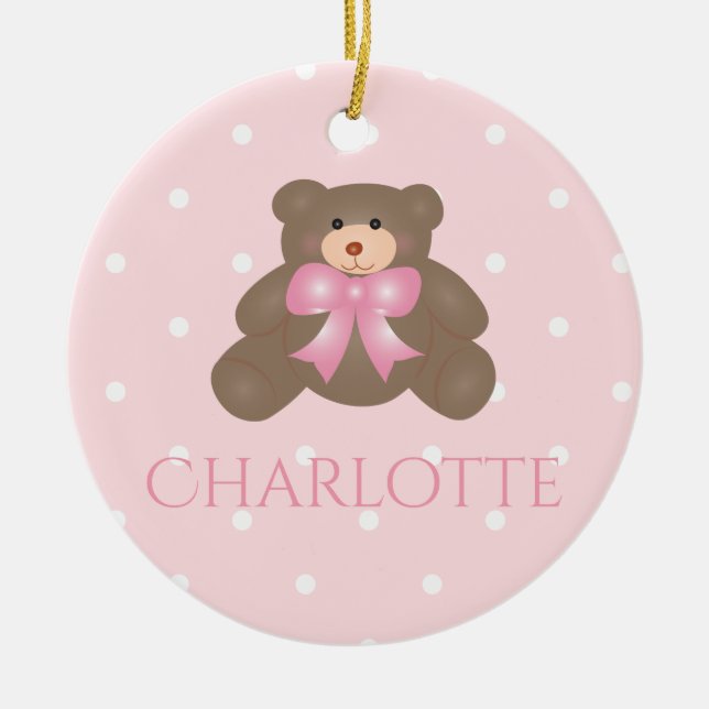 Niedliche Pastell Pink Bear Cub Baby Erstes Weihna Keramik Ornament (Vorne)