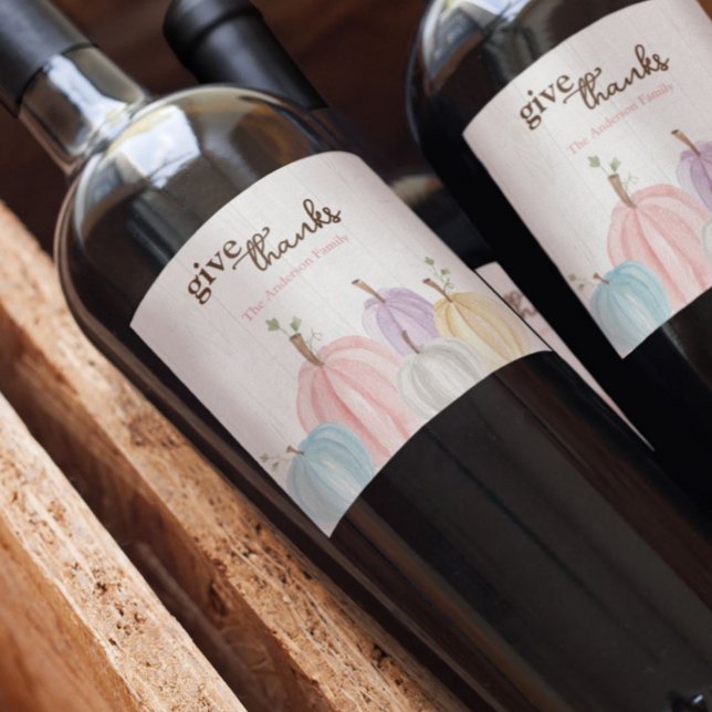 Niedliche Pastell Pumpkins Danke Weinetikett (Von Creator hochgeladen)