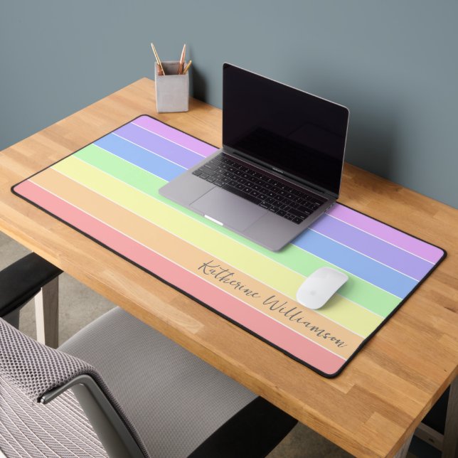 Niedliche Pastell-Regenbogenfarben Streifen Schreibtischunterlage (Büro 2)