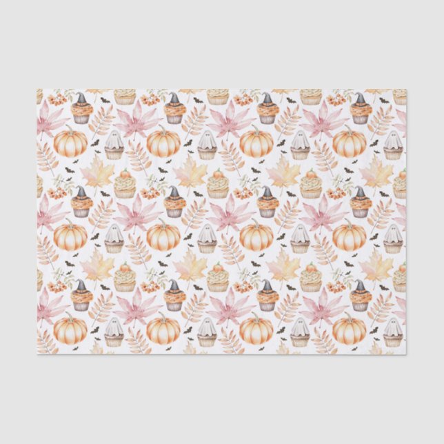 Niedliche Pastell Spooky Cupcakes Halloween Muster Seidenpapier (Vorderseite)