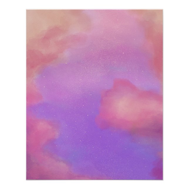 Niedliche Pastell-Wasserfarben-Himmel mit Sternen Poster (Vorderseite)