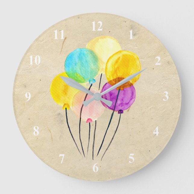 Niedliche Pastellballons Große Wanduhr (Vorderseite)