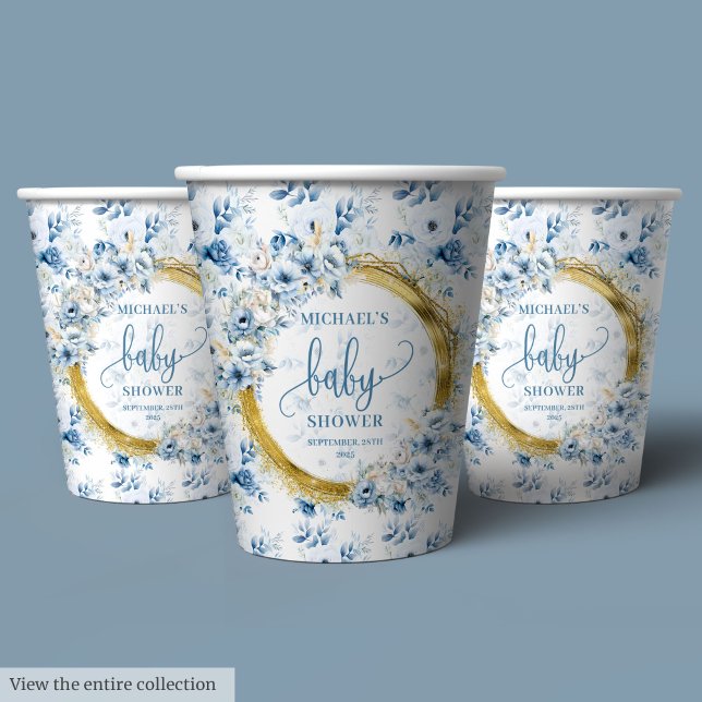 Niedliche pastellblaue Blüten Goldbarsch personali Pappbecher (Cute pastel blue flowers gold boho personalized Paper Cups )