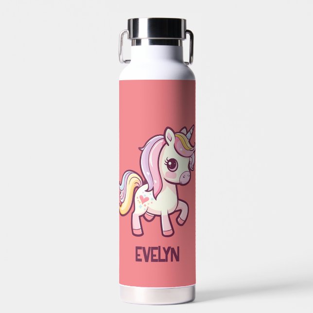 Niedliche Pastelle Einhorn mit Kindernamen Trinkflasche (Vorne)