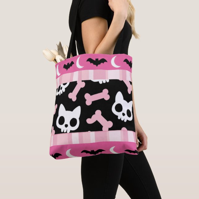 Niedliche Pastelle Goth Halloween Katze & Bat Tasche (Von Nahem)