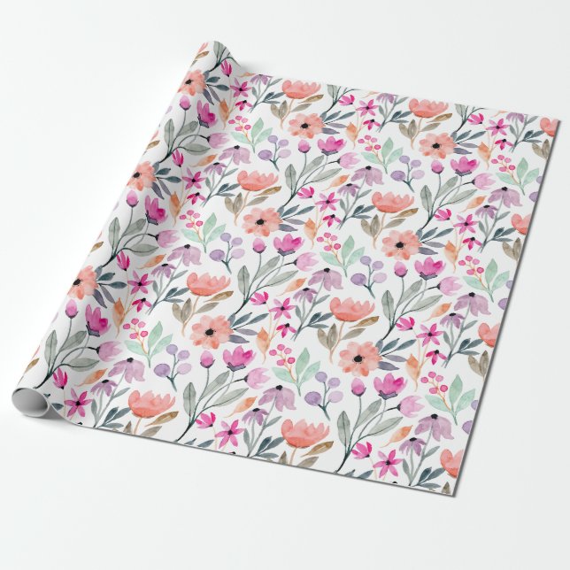 Niedliche Pastellfarben Blume Muster Geschenkpapier (Ungerollt)