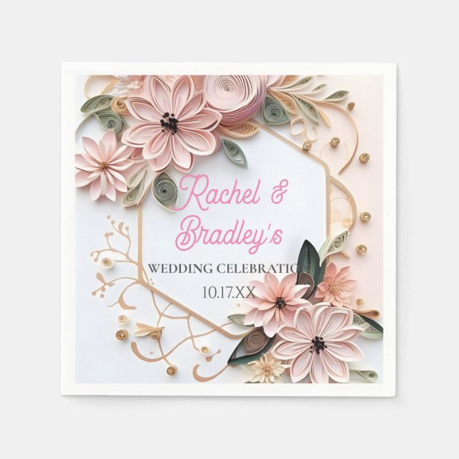 Niedliche Pastellfarben, florale Hochzeitsrahmenpa Serviette (Vorderseite)
