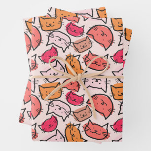 Niedliche Pastellfarben, heißrosa und orangefarben Geschenkpapier Set