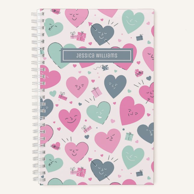 Niedliche Pastellfarben Herzmuster Doodle Sketch Notizbuch (Vorderseite)