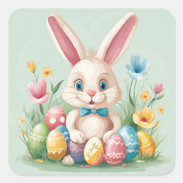 Niedliche Pastellfarben Ostern Beleuchtung Quadratischer Aufkleber (Vorderseite)
