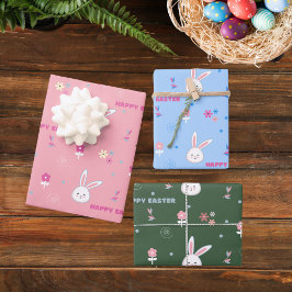 Niedliche Pastellfarben Ostern Bunny Floral Geschenkpapier Set