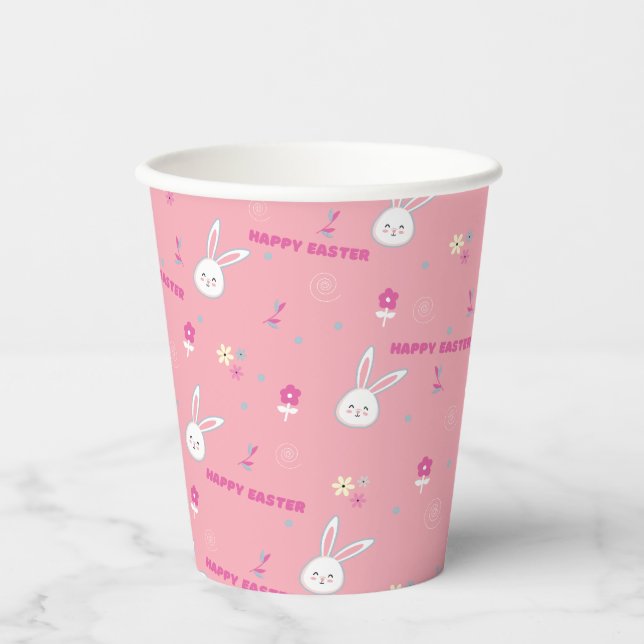 Niedliche Pastellfarben Ostern Bunny Floral Pappbecher (Vorderseite)