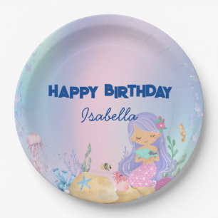 Niedliche pastellfarbene Meerjungfrau Rainbow Gebu Pappteller