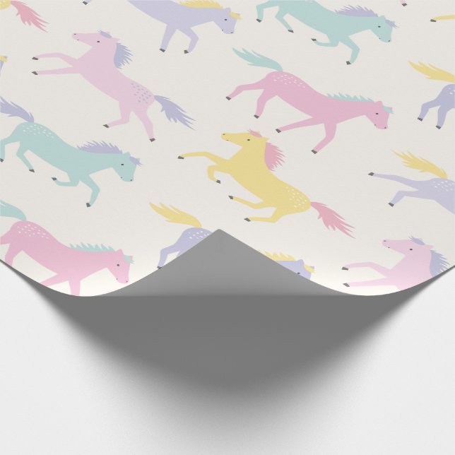Niedliche Pastellpferde auf Creme Geschenkpapier (Ecke)