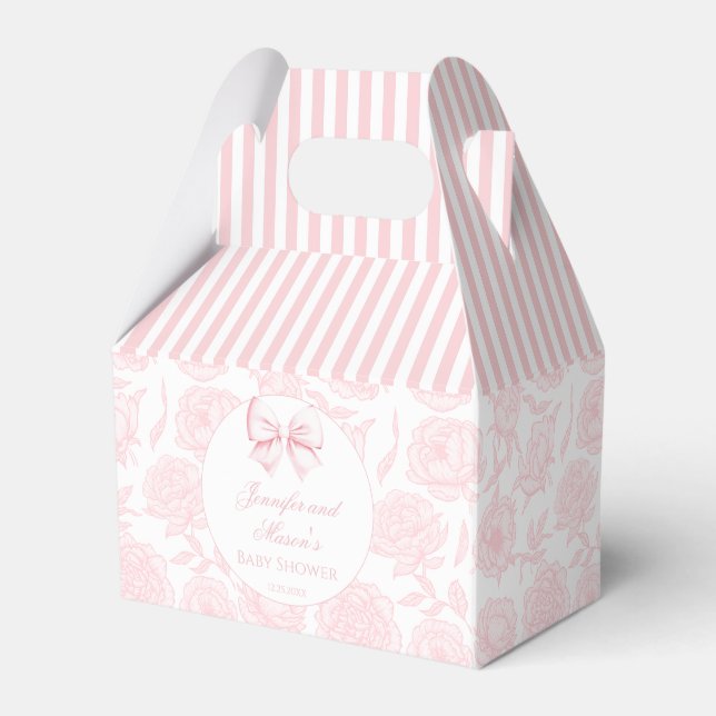 Niedliche pastellrosa Bugband Babydusche Geschenkschachtel (Vorderseite)