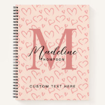 Niedliche Pastellrosa Herz-Muster-Script Monogram
