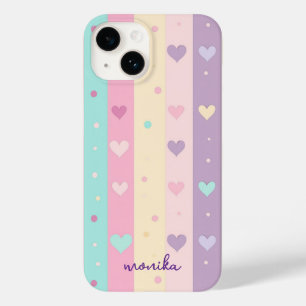 Niedliche Pastellstreifen Herz-Polka Dots Monogram Case-Mate iPhone 14 Hülle