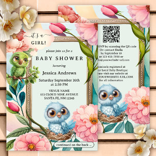 Niedliche Pastellvögel Aquarell Blume Kinderdusche Einladung