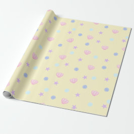 Niedliche Pastelmuscheln und Perlen im Lemon Chiff Geschenkpapier