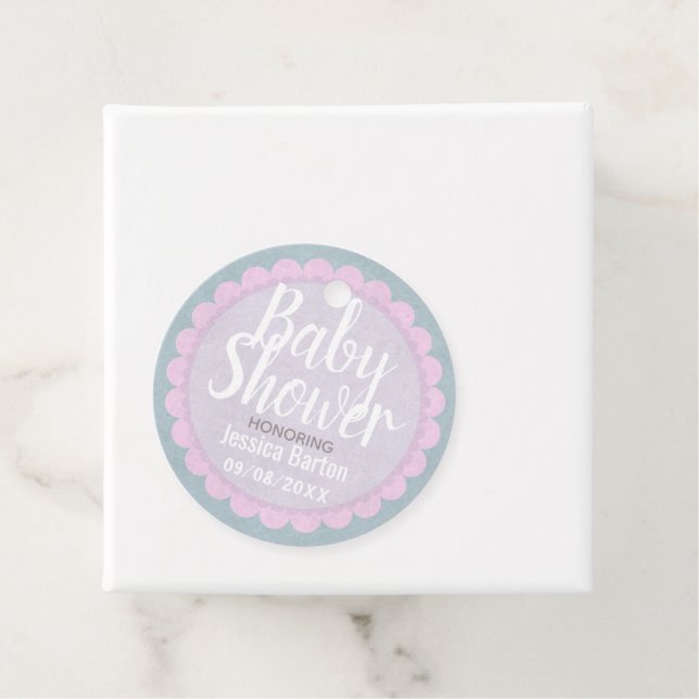 Niedliche Pastelrosa und Graue Babydusche Geschenkanhänger (Beispiel)
