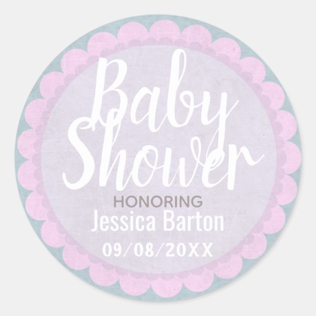 Niedliche Pastelrosa und Graue Babydusche Runder Aufkleber (Vorderseite)