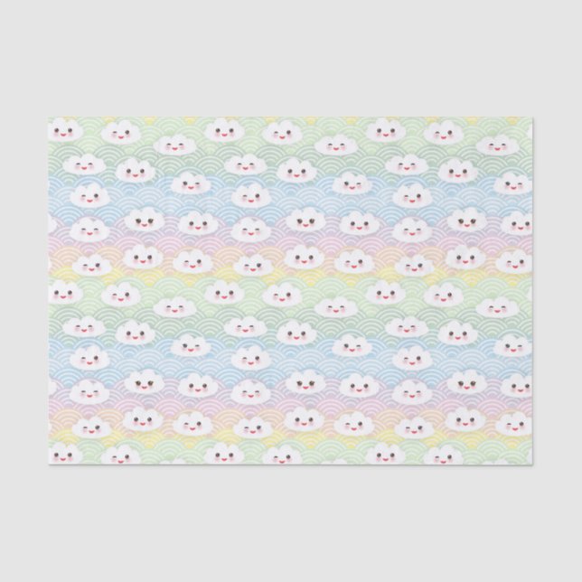 Niedliche Pastelwaves Kawaii Wolken Muster Seidenpapier (Vorderseite)