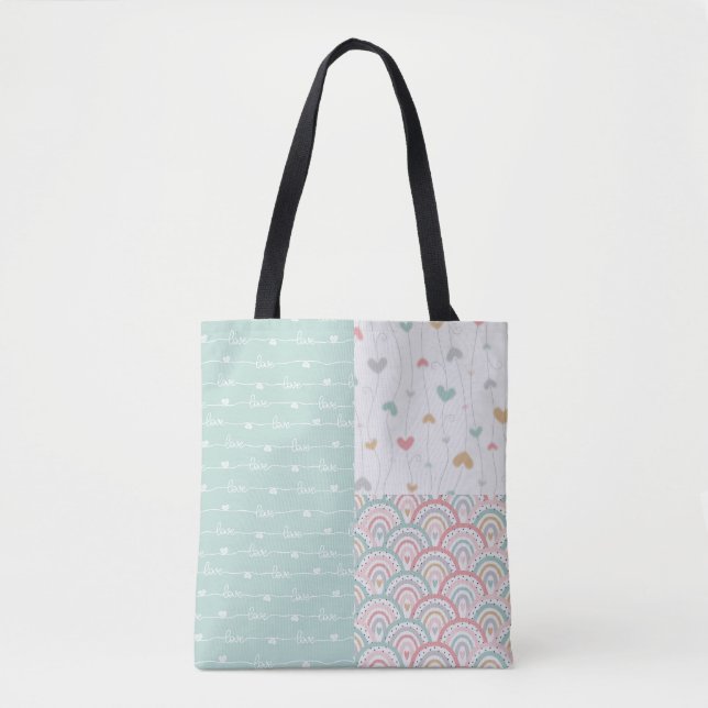 Niedliche Patchwork-Liebe Herz-Rainbows Tote Tasch Tasche (Vorderseite)