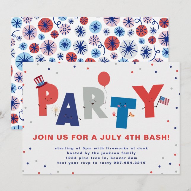 Niedliche Patriotik 4. Juli Party Einladung (Vorne/Hinten)