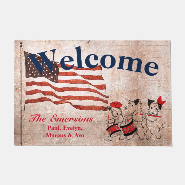 Niedliche Patriotische Flagge Scotty Hunde Fife Ba Fußmatte (Vorderseite)