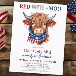 Niedliche Patriotische Hochlandkuh 4. Juli Party Postkarte