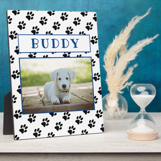 Niedliche Paw druckt Blue Keepake Pet Dog Foto Fotoplatte (Seite)
