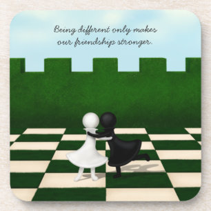 Niedliche Pawns Hug Chessboard für internationale Getränkeuntersetzer