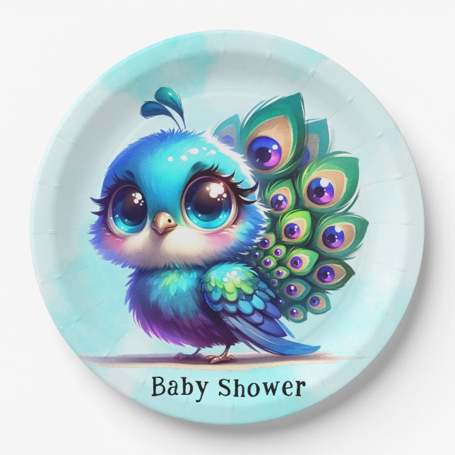 Niedliche Peacock Baby-Dusche Pappteller (Vorderseite)