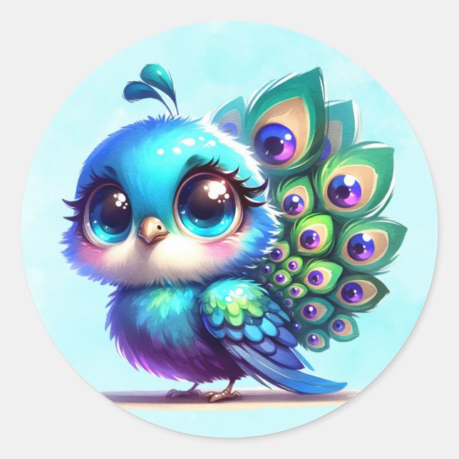 Niedliche Peacock Baby-Dusche Runder Aufkleber (Vorderseite)
