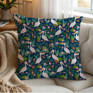 Niedliche pelikanische farbige tropische Blume Mus Kissen