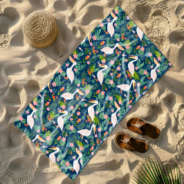 Niedliche pelikanische farbige tropische Blume Mus Strandtuch
