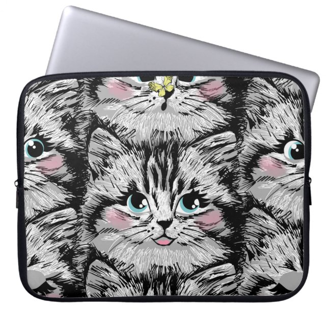 Niedliche Pelzkätzchen sind nahtlos. Illustrat Laptopschutzhülle (Vorderseite)