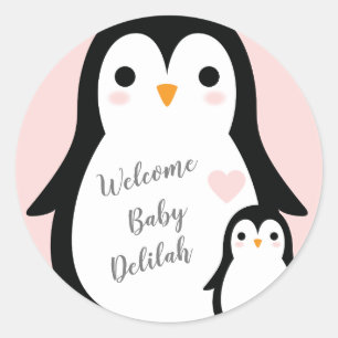 Niedliche Penguin Baby Dusche Blue Boy Runder Aufkleber