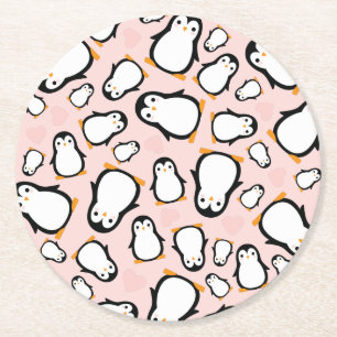 Niedliche Penguin Baby Dusche Blue Boy Runder Pappuntersetzer