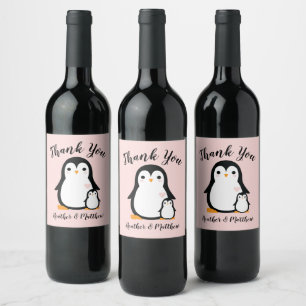 Niedliche Penguin Baby Dusche Blue Boy Weinetikett