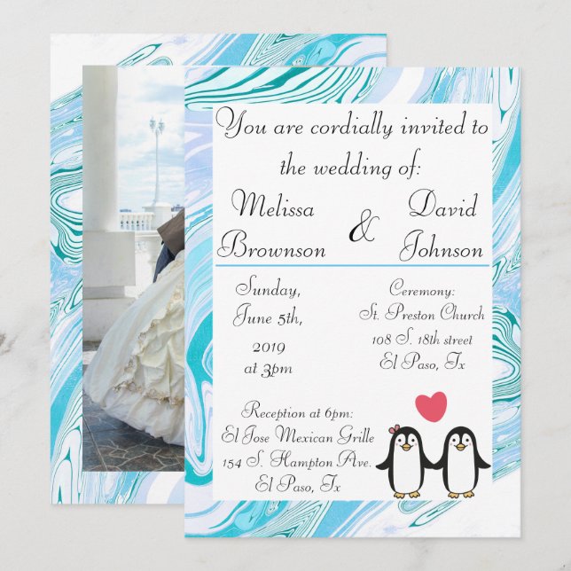 Niedliche Penguin Couple Wedding Einladung (Vorne/Hinten)