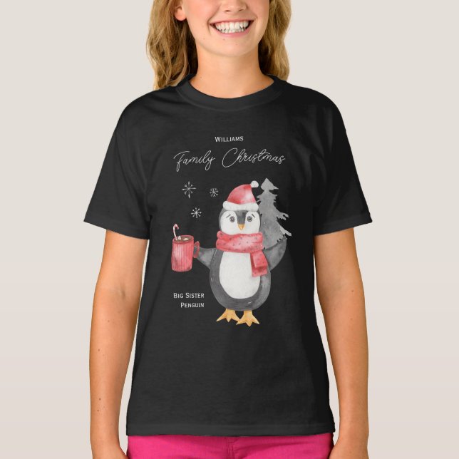 Niedliche Penguin-Familie passt Weihnachtsschweste T-Shirt (Vorderseite)